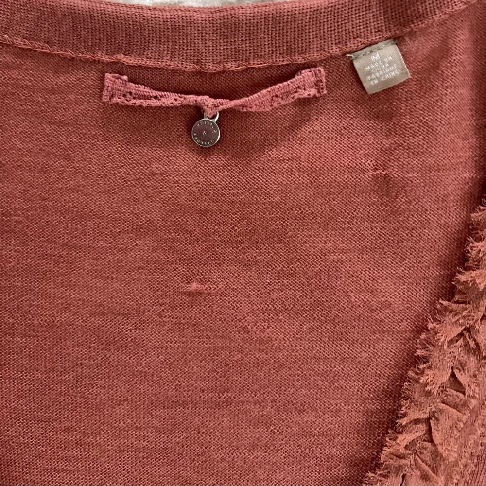Anthropologie Moth Rust Ruffle Lace Trim Empire Waist Cardigan Medium